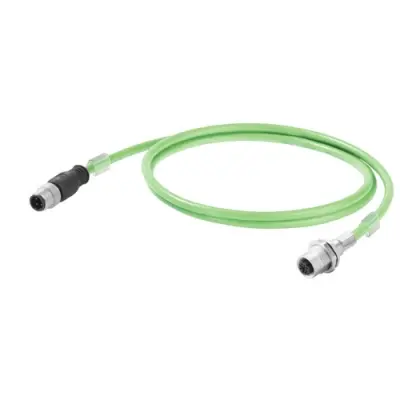 System cable, PROFINET, M12-plug, straight to M12 socket, straight, Cat 5e, PUR, 2 m, green, 1244130020 - 1