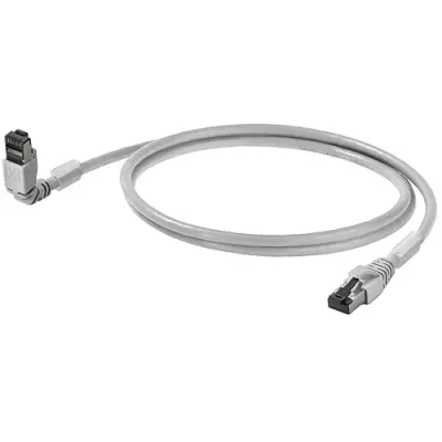Patch cable, RJ45 plug, straight to RJ45 plug, angled, Cat 6A, S/FTP, LSZH, 0.5 m, gray, 1248280005 - 1