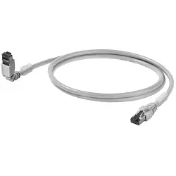 Patch cable, RJ45 plug, straight to RJ45 plug, angled, Cat 6A, S/FTP, LSZH, 0.5 m, gray, 1248280005