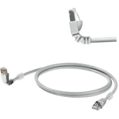 Patch cable, RJ45 plug, straight to RJ45 plug, angled, Cat 6A, S/FTP, LSZH, 10 m, gray, 1248280100 - 1