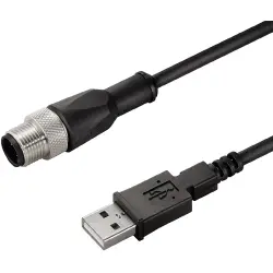 Bus line, M12-plug, straight to USB plug, straight, PUR, 3 m, black, 1268520000