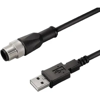 Bus line, M12-plug, straight to USB plug, straight, PUR, 3 m, black, 1268520000 - 1