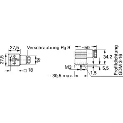 Valve connector, DIN shape A, 2 pole + PE, 250 V, 0.25-1.5 mm², 931965100