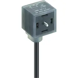 Sensor actuator cable, valve connector DIN shape A to open end, 2 pole + 2 PE, 3 m, PUR, black, 4 A, 12138