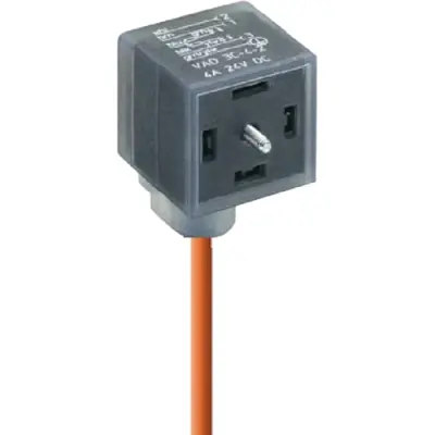 Sensor actuator cable, valve connector DIN shape A to open end, 3 pole + PE, 5 m, PUR, orange, 4 A, 12173 - 1