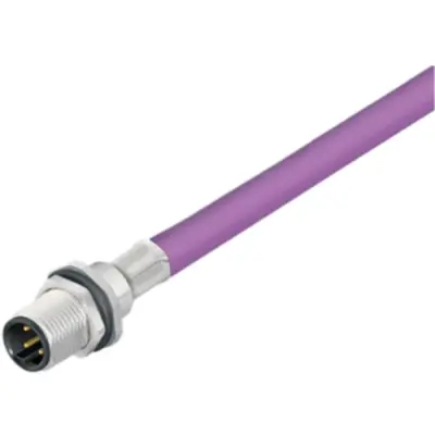 Panel plug, M12, 2 pole, strand connection, straight, 1279490200 - 1