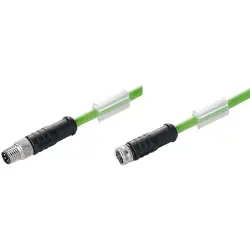 Bus line, M8-plug, straight to M8 socket, straight, PUR, 0.3 m, green, 1296770030