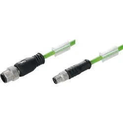 Bus line, M12-plug, straight to M8-plug, straight, PUR, 1 m, green, 1296790100