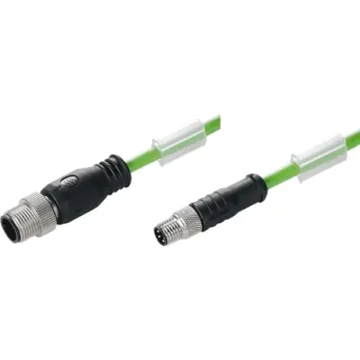 Bus line, M12-plug, straight to M8-plug, straight, PUR, 35 m, green, 1296793500 - 1