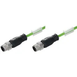 Bus line, M12-plug, straight to M12-plug, straight, PUR, 3 m, green, 1296800300