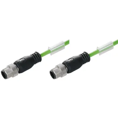 Bus line, M12-plug, straight to M12-plug, straight, PUR, 3 m, green, 1296800300 - 1