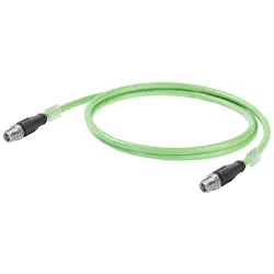 System cable, M12-plug, straight to M12-plug, straight, Cat 6A, S/FTP, PUR, 1 m, green, 1463640010