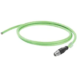 System cable, M12-plug, straight to open end, Cat 6A, S/FTP, PUR, 1 m, green, 1463650010