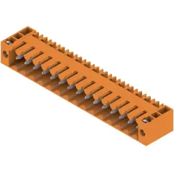 Pin header, 15 pole, pitch 3.5 mm, angled, orange, 1607170000