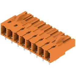 Pin header, 8 pole, pitch 5.08 mm, angled, orange, 1623000000