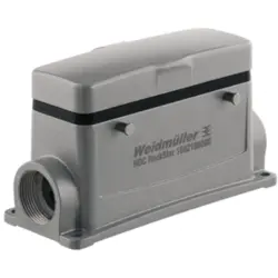 Surface mount housing, size B24, die-cast aluminum, 2 x PG21, angled, cross bow locking, IP65, 1662180000