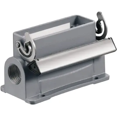 Surface mount housing, size A16, die-cast aluminum, 2 x PG16, angled, longitudinal bow locking, IP65, 1665070000 - 1