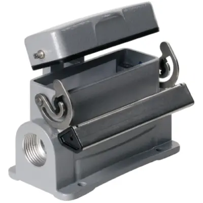 Surface mount housing, size A16, die-cast aluminum, 2 x PG16, angled, longitudinal bow locking, IP65, 1665300000 - 1