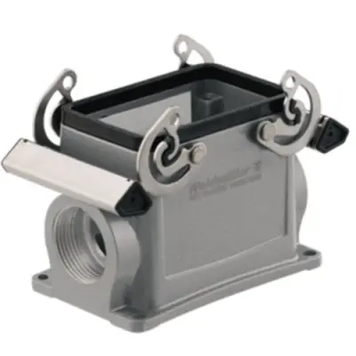 Surface mount housing, size A32, die-cast aluminum, 2 x PG21, angled, cross bow locking, IP65, 1665980000 - 1