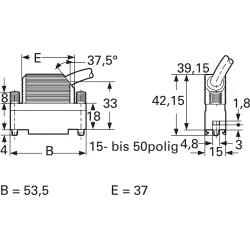 D-Sub connector housing, size: 3 (DB), angled 37.5°, cable Ø 5 to 11 mm, plastic, pebble gray, 1-1393738-2
