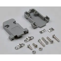 D-Sub connector housing, size: 1 (DE), straight 180°, cable Ø 7 mm, plastic, gray, 10120060