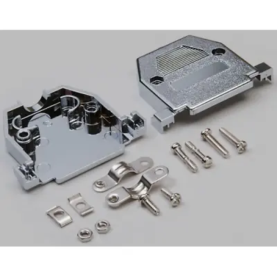 D-Sub connector housing, size: 1 (DE), straight 180°, cable Ø 7 mm, plastic, metallized, silver, 10120068 - 1