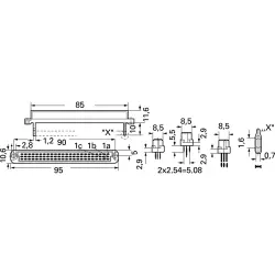 Female connector, type C, 32 pole, a-c, pitch 2.54 mm, wire-wrap, straight, gold-plated, 09032326821