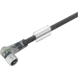 Sensor actuator cable, M8, poles 3, socket, female, angled to open end, LED, 10m