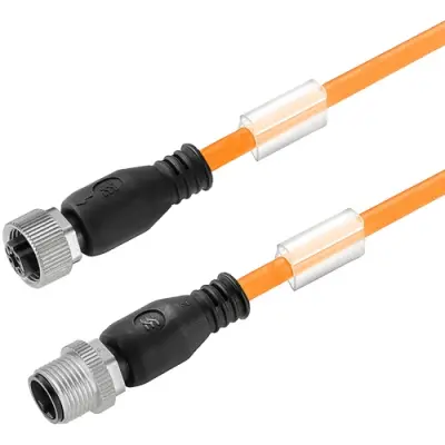 Sensor actuator cable, M12-cable plug, straight to M12-cable socket, straight, 4 pole, 5 m, PUR, orange, 4 A, 2812600500 - 1