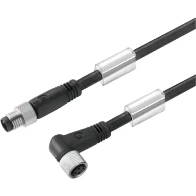 Sensor actuator cable, M8-cable plug, straight to M8-cable socket, angled, 3 pole, 0.6 m, PUR, black, 4 A, 1824580060 - 1