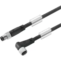 Sensor actuator cable, M8-cable plug, straight to M8-cable socket, angled, 3 pole, 0.6 m, PUR, black, 4 A, 1824580060