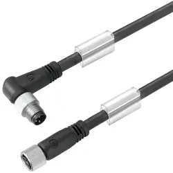 Sensor actuator cable, M8-cable plug, angled to M8-cable socket, straight, 3 pole, 5 m, PUR, black, 4 A, 1073020500