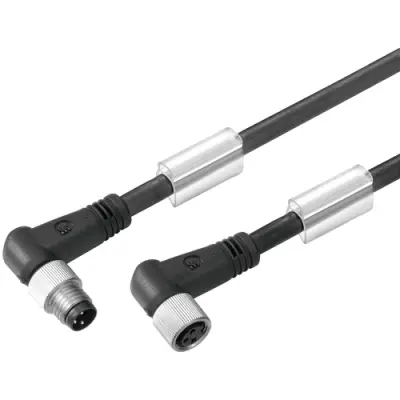 Sensor actuator cable, M8-cable plug, angled to M8-cable socket, angled, 4 pole, 1.5 m, PUR, black, 4 A, 1857680150 - 1