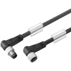 Sensor actuator cable, M8-cable plug, angled to M8-cable socket, angled, 4 pole, 1.5 m, PUR, black, 4 A, 1857680150