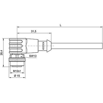 Sensor actuator cable, M12-cable socket, angled to open end, 12 pole, 1 m, PUR, black, 1.5 A, 1898240100 - 2