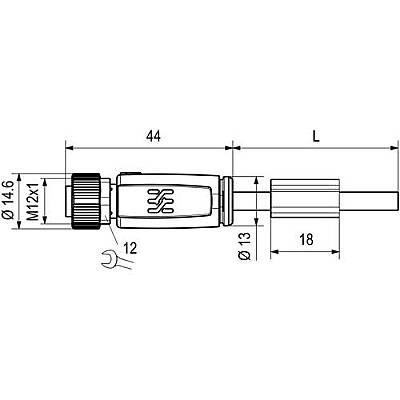 Sensor actuator cable, M12-cable socket, straight to open end, 4 pole, 2 m, PUR, black, 4 A, 1108740200 - 2