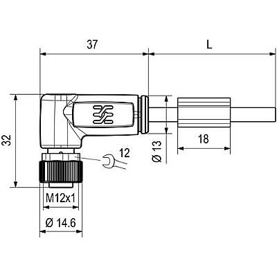 Sensor actuator cable, M12-cable socket, angled to open end, 4 pole, 10 m, PUR, black, 4 A, 1108781000 - 2