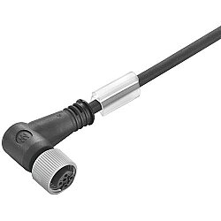 Sensor actuator cable, M12-cable socket, angled to open end, 4 pole, 5 m, PUR, black, 4 A, 1108780500