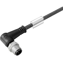 Sensor actuator cable, M12-cable plug, angled to open end, 4 pole, 5 m, PUR, black, 4 A, 1906260500