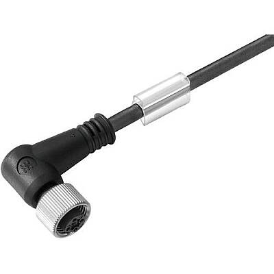 Sensor actuator cable, M12-cable socket, angled to open end, 8 pole, 0.6 m, PUR, black, 2 A, 1883460060 - 1