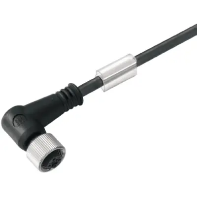 Sensor actuator cable, M12-cable socket, angled to open end, 8 pole, 10 m, PUR, black, 2 A, 1883461000 - 1