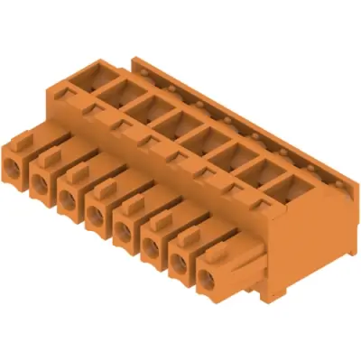 Socket header, 8 pole, pitch 3.81 mm, angled, orange, 1939890000 - 1