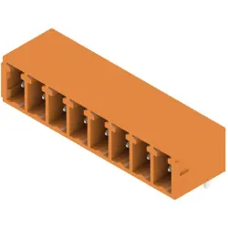 Pin header, 8 pole, pitch 3.81 mm, angled, orange, 1942130000