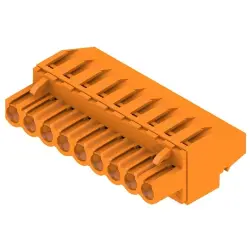 Pin header, 9 pole, pitch 5.08 mm, angled, orange, 1948860000
