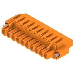 Pin header, 10 pole, pitch 5.08 mm, angled, orange, 1950390000