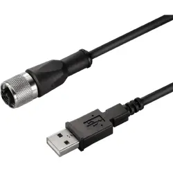 Bus line, M12 socket, straight to USB plug, straight, PUR, 1.5 m, black, 1962800150