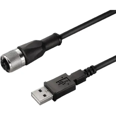 Bus line, M12 socket, straight to USB plug, straight, PUR, 1.5 m, black, 1962800150 - 1