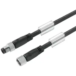 Bus line, M8-plug, straight to M8 socket, straight, PUR, 12.5 m, black, 1981901250