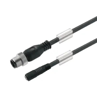 Sensor actuator cable, M12-cable plug, straight to M8-cable socket, straight, 3 pole, 1.5 m, PUR, black, 4 A, 1984530150 - 1