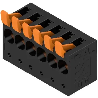 PCB terminal, 6 pole, pitch 10 mm, AWG 20-4, 61 A, spring-clamp connection, black, 1988640000 - 1